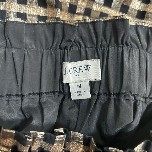 J. Crew Factory Metallic Gingham Pull-on Mini Skirt Black Gold Lurex Size Medium - Picture 5 of 8